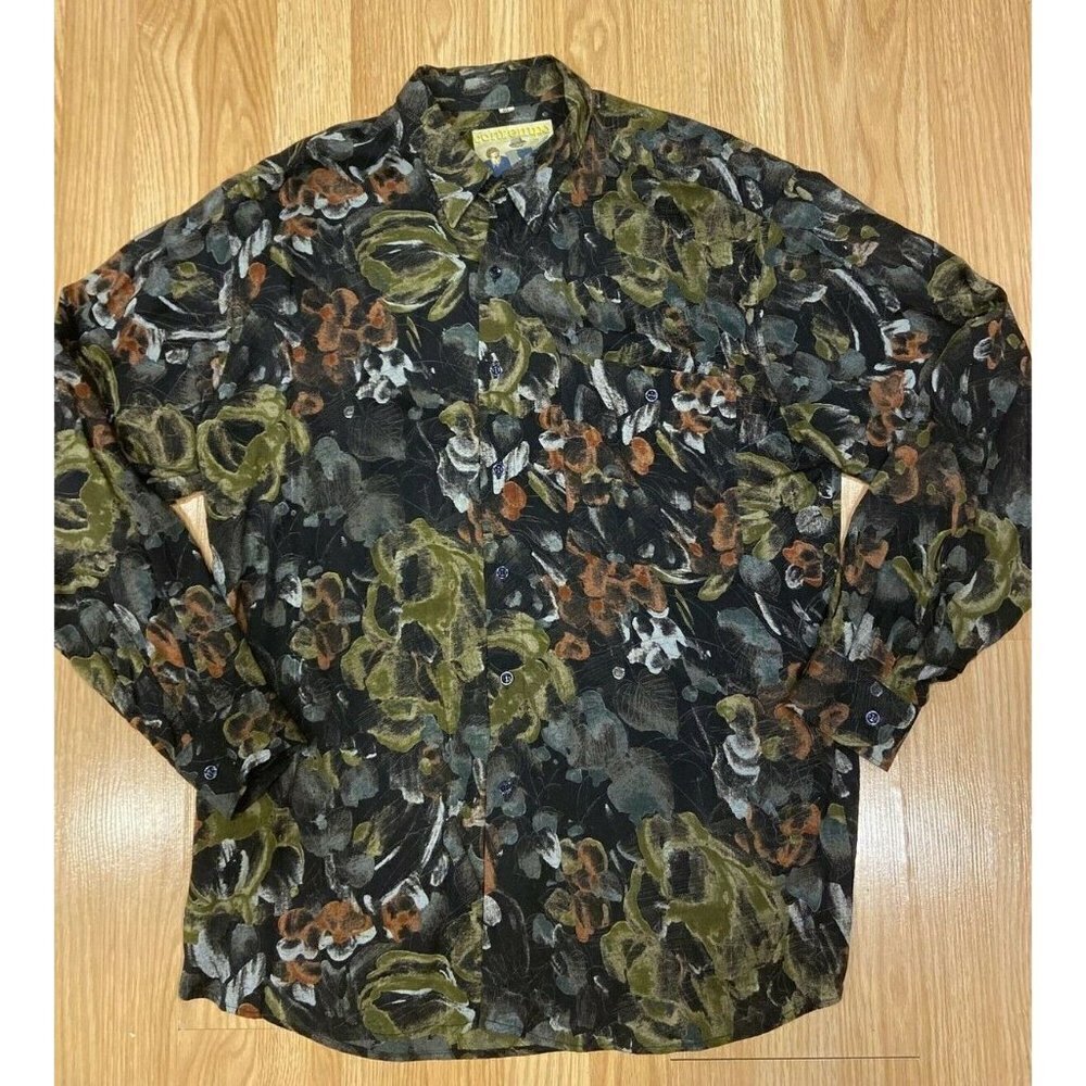 Vintage Contempo Mens‎ L Long Sleeve Button Up Floral Shirt 60's- 80's